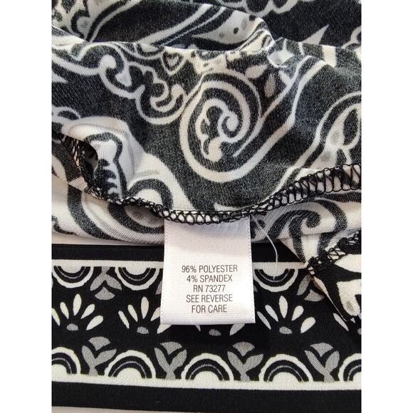 Apt 9 Black White Geometric Faux Wrap Dress Size Large Stretch Side Tie Attached - Picture 10 of 11